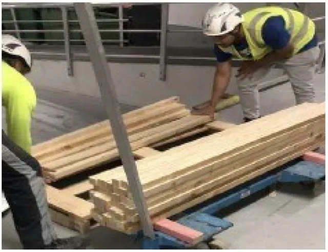 Owner’s photograph of workers moving construction materials